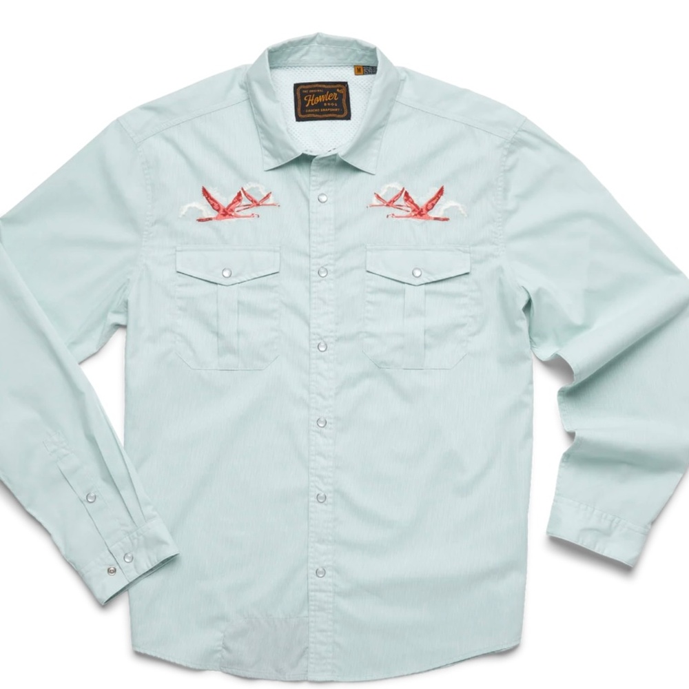 NWOT Howler Bros Gaucho Pearl snap light blue Sz Large